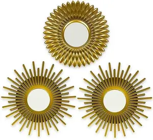 Gold Mirrors for Wall Pack of 3, Round Wall Mirrors Bedroom Room and Home Decor. Espejos Decorativos de Pared Sala Dormitorio, Modern Minimalist Decor Vintage, Chic. Gifts for Women, Mums
