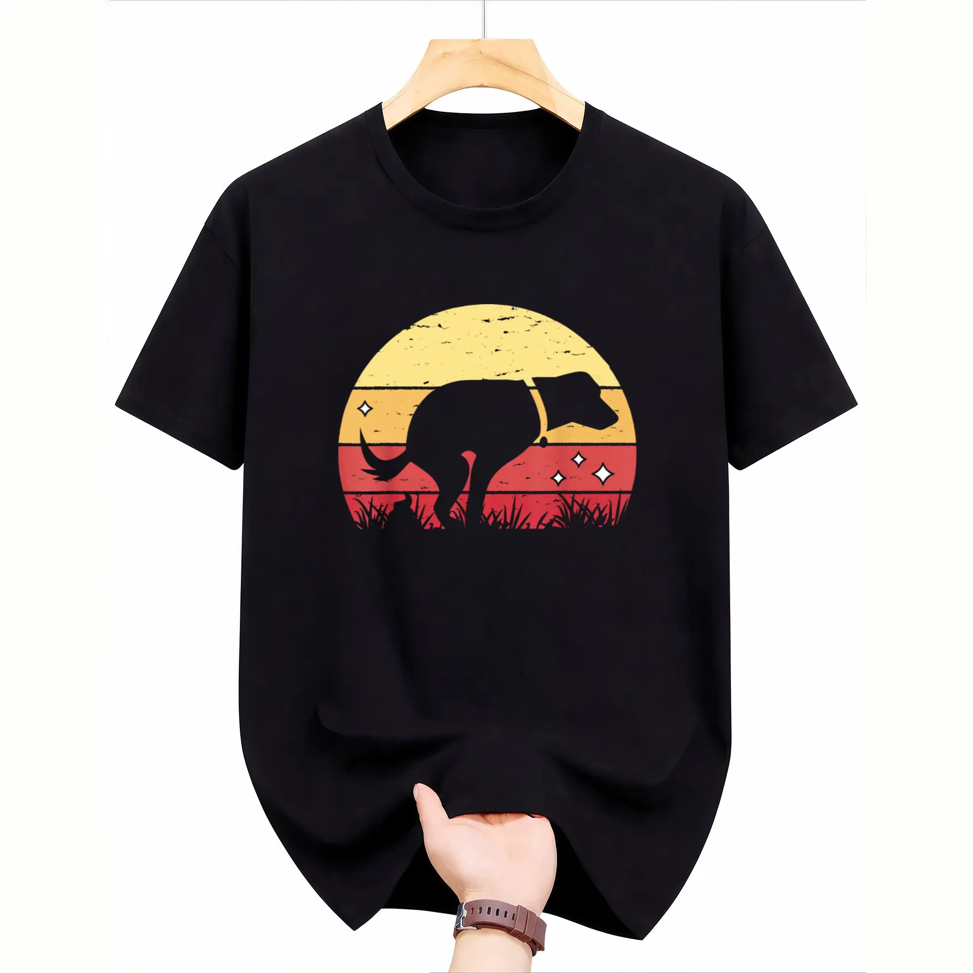 Retro Labrador Sunset Dog Pooping Canine Owner T-Shirt