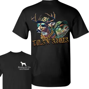 Tails & Scales t-shirt- Hunting T-Shirt - Summer Outfits, Regular Fit Short Sleeve Crew Neck T-Shirt for Men, Casual Comfy Knitting Top for Summer