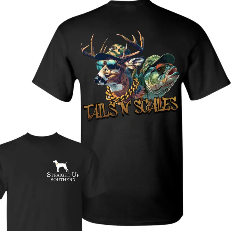 Tails & Scales Men's 100% Cotton Comfy Short-Sleeve Round Neck T-Shirt - Regular Fit, Hunting Clothes, All Seasons Top - Available in Ash Grey, Black