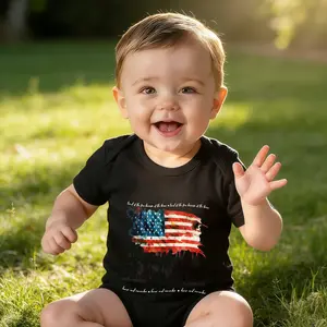 Funny American Flag Design With Text Baby Bodysuit | Soft Everyday Outfit for Newborns & Infants | Easy-Care Infant Jumpsuit Neutral color scheme Comfortable Cotton Gender Reveal Casual Style, Crew Neck, Slight Stretch Fabric, for Outdoor