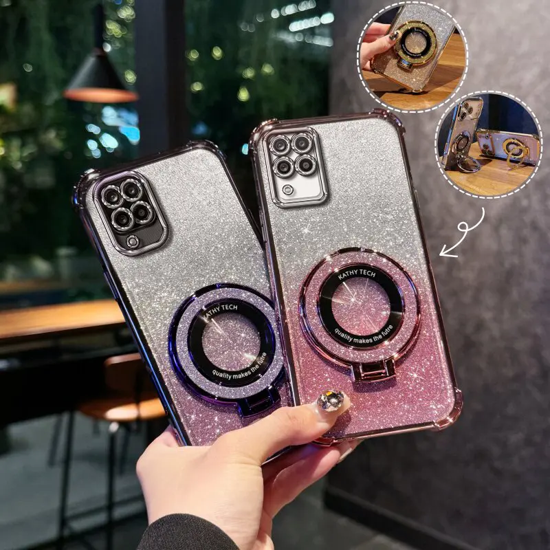 Suitable for [Galaxy A12] high-end phone case🥰,Electroplated Luxury Sparkly Glitter Phone Case with Ring Stand Holder 4-Corner Shockproof Camera Protective Cover 952