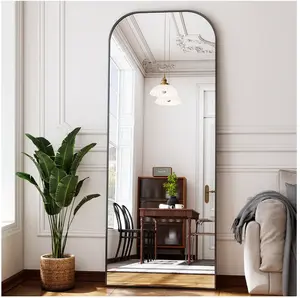 64"x 21" Arched Rectangle Full Length Mirror Aluminum Alloy Framed Floor Mirror,Black