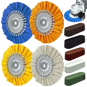8" Airway Buffing Wheel, 9Pcs Wheel Polishing Kit in Diameter 5/8 inch Arbor Hole, Polishing Compound and Polishing Wheel Kit for Angle Mirror Finish