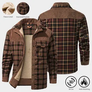 "JM Men's Cotton Plaid Corduroy Patchwork Fleece-Lined Shirt Jacket (Single Piece)"