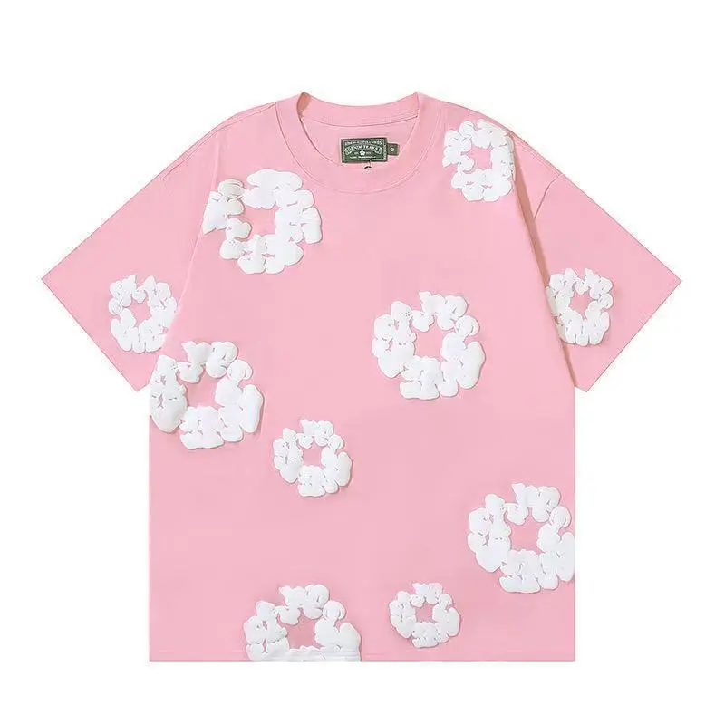 Foam pink short sleeved shirt��White flo