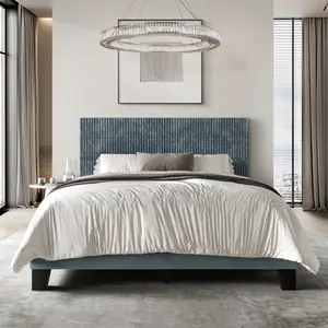 Arlow Pleated Velvet Bed – Minimalist Style in 5 Bold Colors - Sleek Simple Design with Solid Rubberwood Frame & 12 Slats