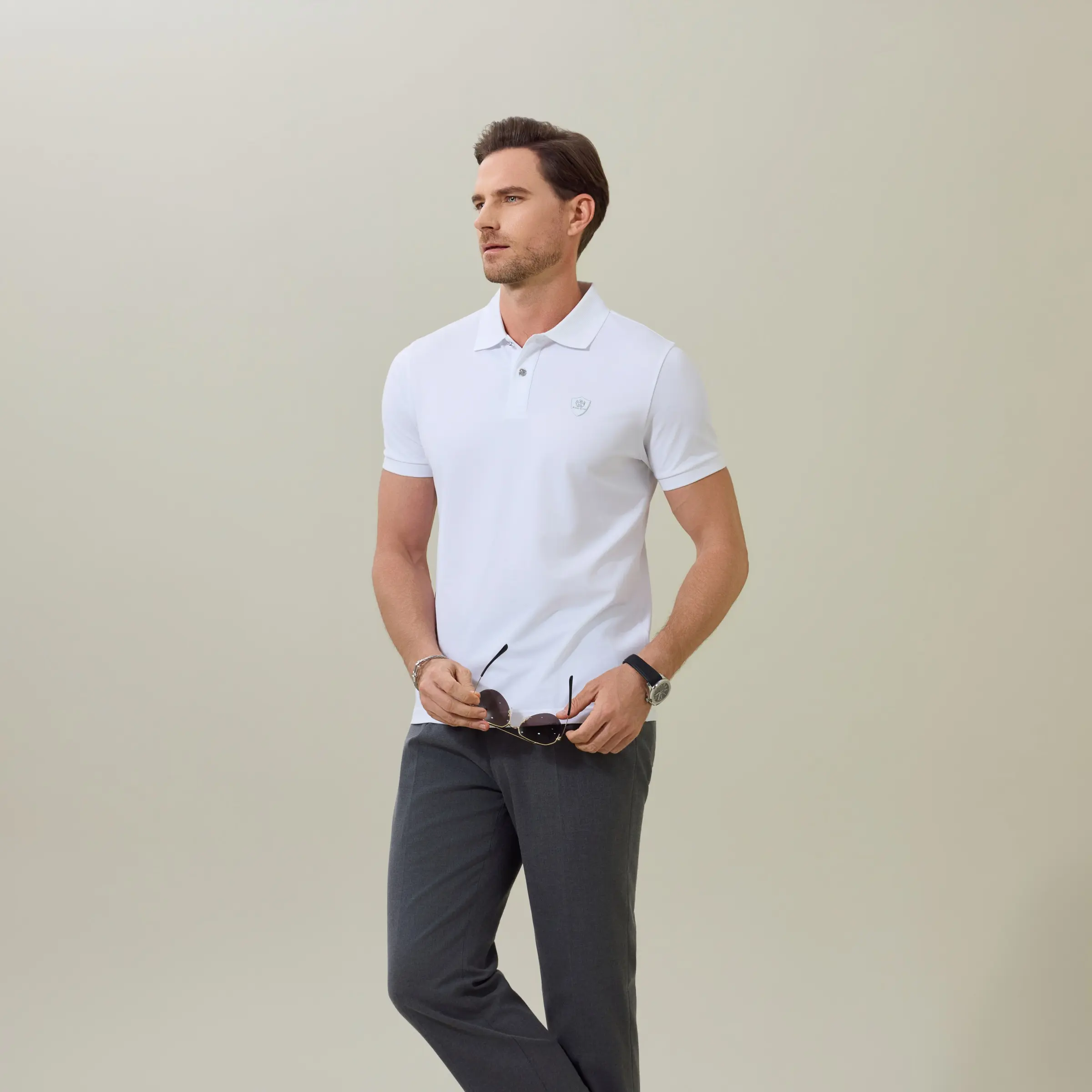 Men's Quiet Luxury Short Sleeve Silk Lyocell Blend Golf Polo Shirt 2 Button Soft Stretch Breathable Black White