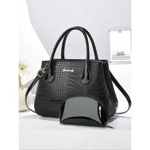 Women's Fashionable Crocodile Embossed Handbag & Coin Purse, Casual Versatile Shoulder Bag Set for Daily Used, Trendy High-quality Daily Commuting Bag