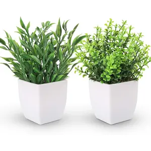 2 Packs Fake Plants Mini Artificial Greenery Potted Plants for Home Decor Indoor Office Table Room Farmhouse