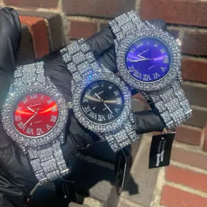 Iced Bling Out Red Blue Silver PT Hip Hop Watch Analog Luxury Iced Bling Out Red Blue Silver PT Hip Hop Watch Analog Luxury