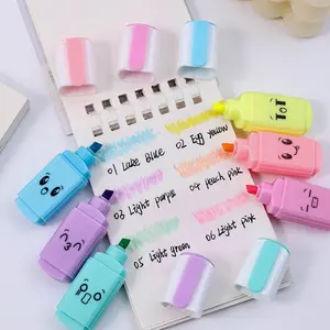 Cute Student Supplies Fluorescent Pens 6 Colors Bag Pack Single Head Cartoon Fluorescent Pens Stationery Set Highlighters