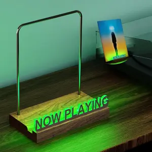 Light-Up Vinyl Record Stand with 7-Color Changing LED Lights, Silver Color Lettering, Fingerprint-Resistant Design for Music Lovers