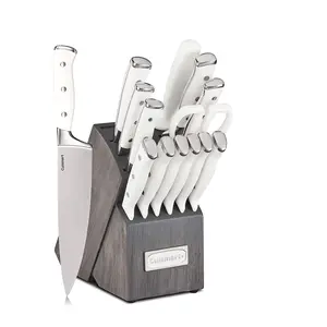 Cuisinart Forged Triple Rivet, 15-Piece Knife Set w/ Block, Superior High-Carbon Stainless Steel Blades for Precision & Accuracy, White/Charcoal Grey