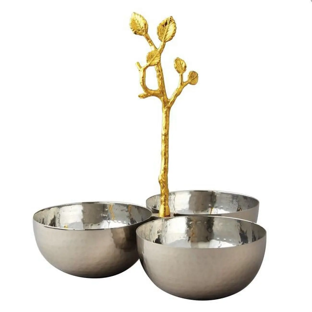 Jiallo 70023 Stainless Steel Golden Vine Triple-Hammered Serving Bowl with Handle, Food-Safe Premium Kitchen Tableware, Home Decor for Residential & Commercial Kitchen Use, Hammered Finish