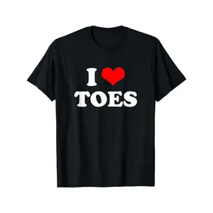 Funny "I Love Toes" Graphic T-Shirt - Bold Red Heart Design - Soft Everyday Tee for Men - Black Shirt with White Text - Casual Crewneck Top - Perfect Gift for Pedicure Lovers - All-Season Comfort Fit, Humorous Apparel, Playful Design, Medium Elasticity, G