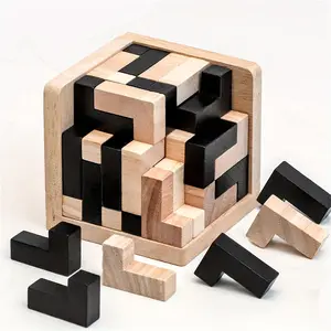 YIDIEMO 54pcs Wooden Brain Teaser Puzzle Cube Wooden Puzzles L-Enlightenment Intelligence Development Early Teaching Aids Shaped Jigsaw Logic Puzzle Educational Toy for Kids Birthday, Halloween, Christmas Gifts