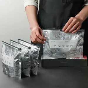 2026 Upgraded Reusable Aluminum Foil Food Storage Bags Thickened Airtight Zip Lock Leakproof Fresh-Keeping Pouches Fridge Organizer with Write Label for Fruit Vegetable Meat Freezer Storage-MM1
