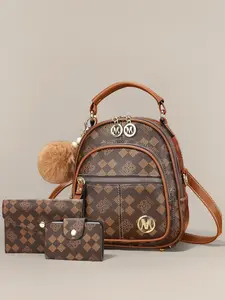 Fashion Letter Print Women's Shoulder Bag, Multifunctional 3-Piece Set with Plush Keychain, Dual-Layer Independent Pockets, Casual Style, Fashionable Casual Bag