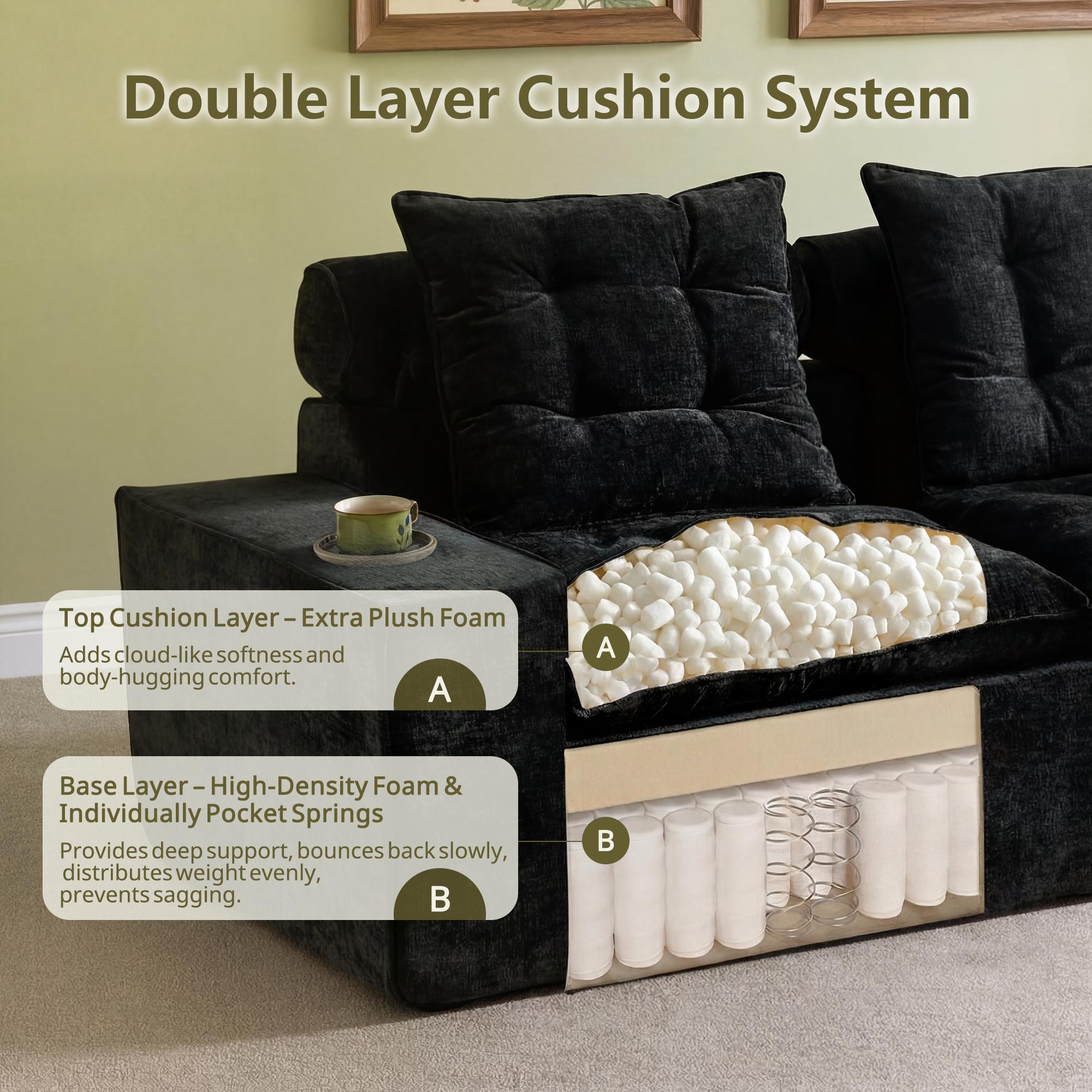 【Back To School】OVIOS 106" Modular Cloud Couch, Oversized Deep Seat Chenille Sectional Sofa with Chaise, Boneless No-Assembly L-Shaped Couch for Living Room, Apartment & Home Theater, Cream White 【Back To School】OVIOS 106" Modular Cloud Couch, Oversized Deep Seat Chenille Sectional Sofa with Chaise, Boneless No-Assembly L-Shaped Couch for Living Room, Apartment & Home Theater, Cream White