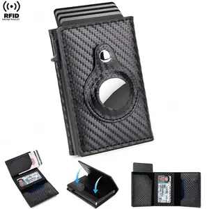 Rfid Credit Card Holder Men Wallets for Airtag Slim Thin Bank Cardholder Case Travel Minimalist Wallet for Apple Air Tag Tracker Leather Men's Smart