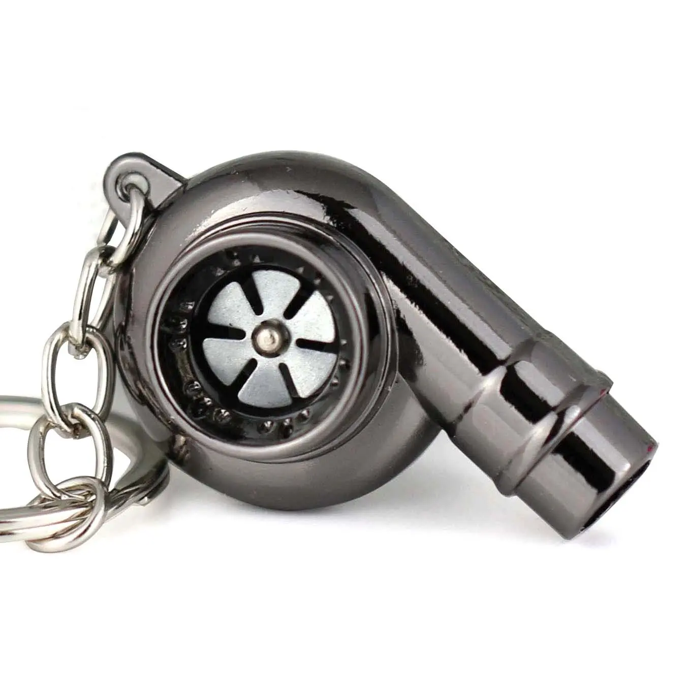 Creative Spinning Chrome-Polished Gunmetal Black Turbocharger Keychain - Whistle-Sounding, Car-Enthusiast Pick, Keychains for Backpacks, Solid Metal Feel, Mini Turbine Vibe, Sturdy Metal Resists Daily Wear
