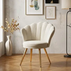 Shell Shaped Velvet Vanity Chair Thick Sponge Cushion Gold Metal Legs Ergonomic Solid Back Accent Chair Adjustable Foot Pad Elegant Upholstered Side Chair For Makeup Room Bedroom Living Room Home Decor