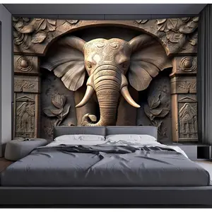 1pc Ultra Large Size 3D Relief Elephant Arch Landscape Photo Background Cloth Wall Hanging Large Size Polyester Tapestry For Living Room Bedroom Office Home Room Party Decoration Live Streaming Background Tapestry