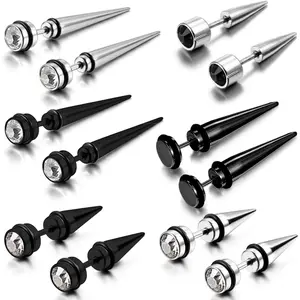 12PCS Stainless Steel Fake Tapers Mens Earrings Illusion Tunnel Cheater Piercing Jewelry Fake Gauge Fake Earrings Spike Stud Earrings Set for Men Women