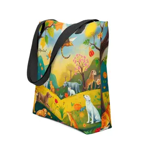 Lillyin Love Designer Bow-Wow Boho-Chic Large Tote Bag-Great Gift Idea for Dog Lover-Eco-Friendly Reusable Everyday Carryall for Animal Lovers Yoga Enthusiasts Made in USA
