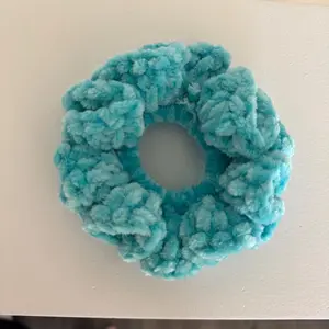 Aqua Blue Velvet Yarn Scrunchie Handmade Soft Hair Tie stocking stuffer