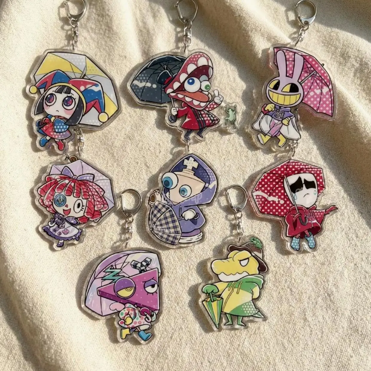 Amazing Digital Circus Acrylic Keychain, TADC Umbrella Charm, Pomni Jax Caine Ragatha Kinger Gummigoo Keyring, Cute Bag Accessory Gift