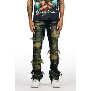 Pooja Dark Blue Super Stacked Flare Jean