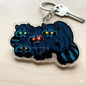 Nighttime Raccoons HoloGlowing Acrylic Keychains, Eyes Mammal Animal Gift