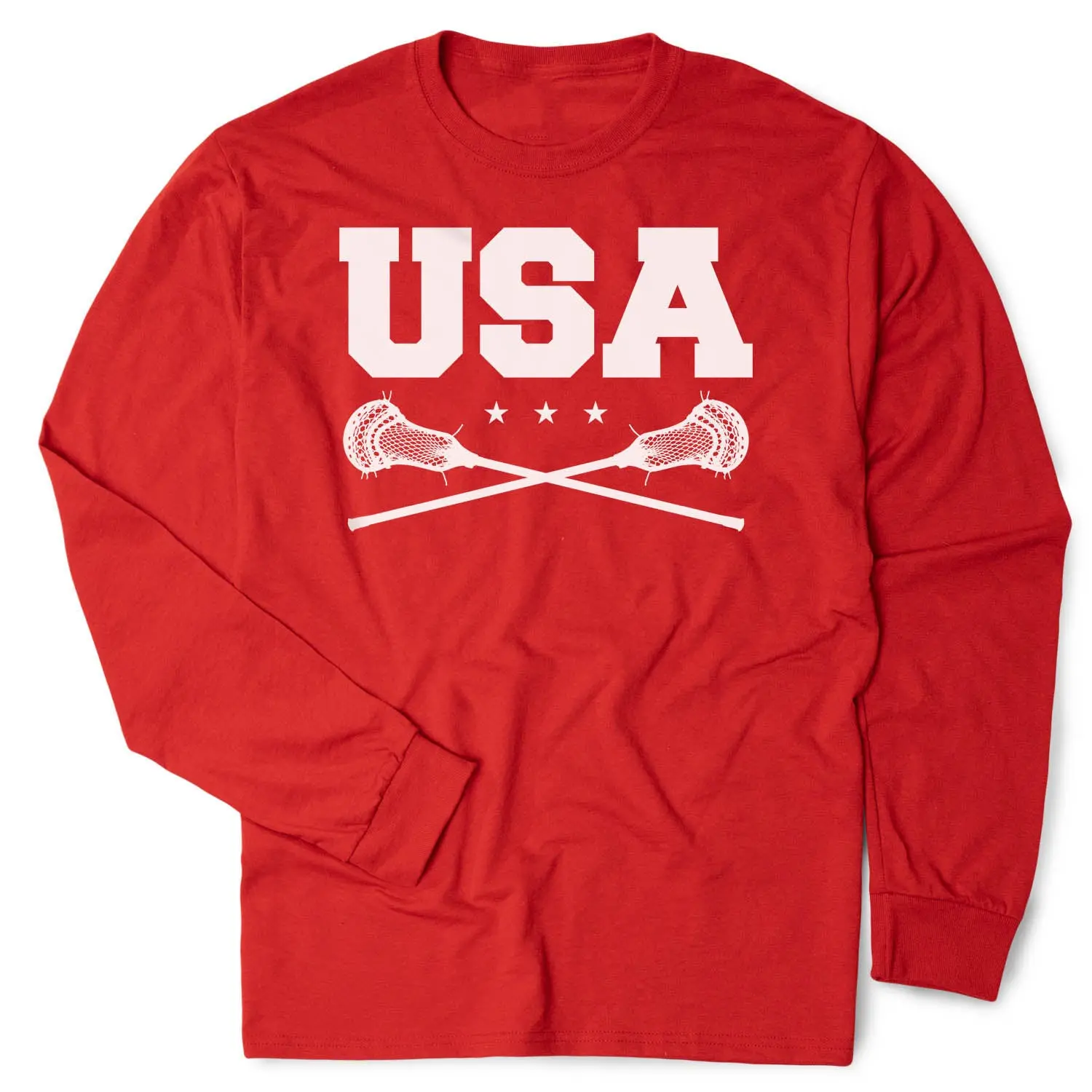 Men's Long Sleeve Sports T-Shirt with Bold Print USA Lacrosse Graphic - Sporty Stylized Look for Players, Customizable Number, Sporty Sports Tops