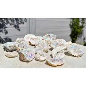 Wholesale Lot 2 Lb Angel Aura White Druzy Quartz Geode Crystal Healing Energy