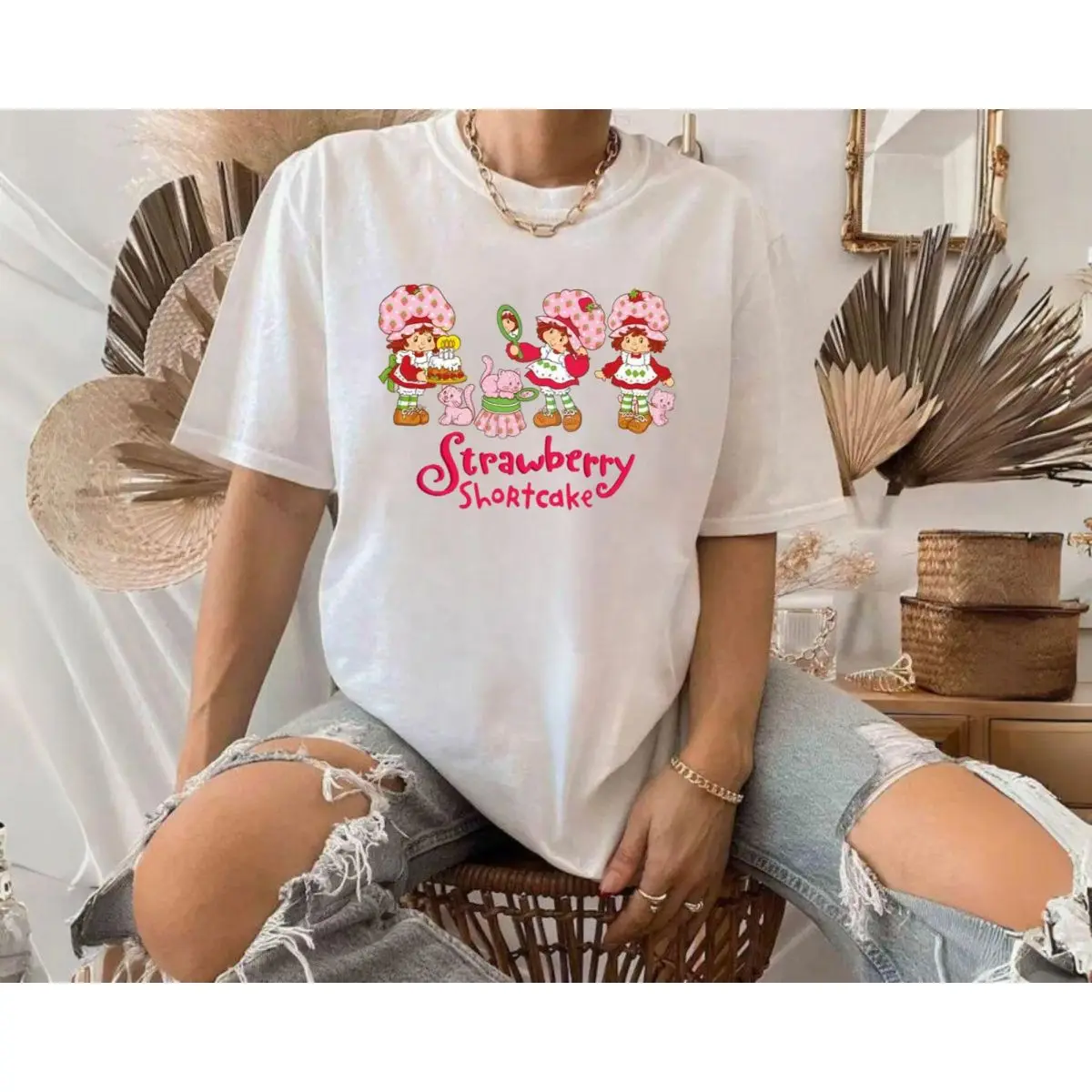 Strawberry Shortcake Tshirt Sweatshirt Hoodie, Strawberry Cartoon, Strawberry Big Friends, Unisex Sweater Pullover Tee