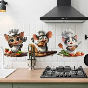 A set of three small animal chef vegetable wall stickers for kitchen and dining room background walls, home decoration stickers, self-adhesive MS6494-ZY Decorative Wall Sticker