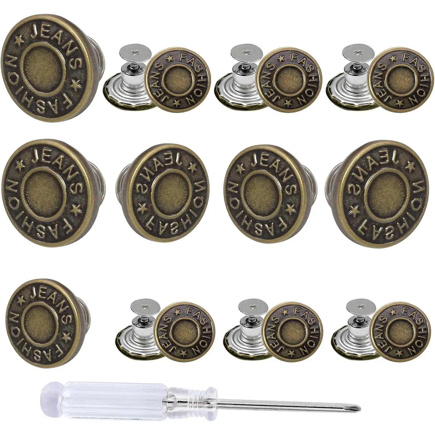 12 Sets Jeans Buttons Replacement, 17mm&20mm Adjustable No Sew Removable Metal Pants Buttons for Loose Jeans with Screwdrivers