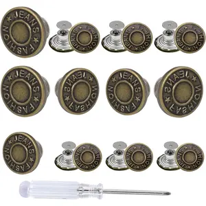 12 Sets Jeans Buttons Replacement, 17mm&20mm Adjustable No Sew Removable Metal Pants Buttons for Loose Jeans with Screwdrivers