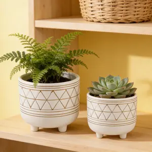 Set of 2 Ceramic Footed Planters