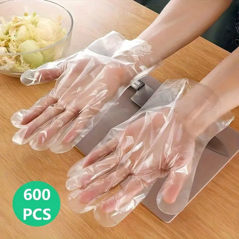 600-Count Industrial Disposable HDPE Gloves Bulk Pack (6x100), Heavy-Duty Latex Powder-Free Plastic Gloves with Textured Grip, 1 Size Fits All for Food Handling & Cleaning, Restaurant Home Use Cleaners