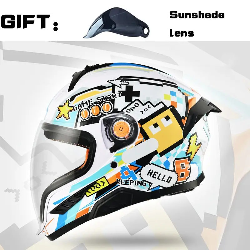 Nbtk Full-Face Motorcycle Helmet, Motorcycle riding helmet, Sunshade lens as a gift, drink water while wearing, small, not recommended for adults, Abs with Eps Padding, Removable Liner, Ventilation, Unisex, All-Season, Bikers Helmet