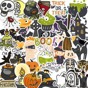 DIY Sticker (50pcs), Cartoon Pumpkin & Witch & Ghost Pattern Decorative Sticker, Halloween Themed DIY Decals for Water Bottle, Laptop, Phone Case