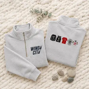 Windy City Embroidered Quarter Zip Sweatshirt, Hockey Romance Reader Gift, BookTok Fan Pullover, Unisex Embroidered Quarter Zip