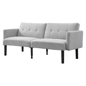 Modern Mid-Century Futon Sofa Bed, 75.5" Convertible PU Leather Loveseat – Space-Saving, Compact Couch – Ideal for Living Room, Guest Room, Office – Color: Brown