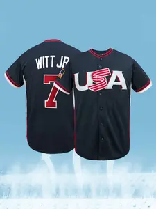 USA Themed Baseball Jersey for Men, White Button Down Stitched Athletic Shirt, Breathable Mesh Sports Uniform for Game Day 2026