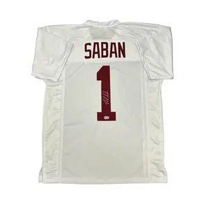 Nick Saban Autographed Alabama Custom XL White Jersey  - Beckett QR Code