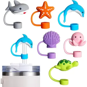 6PCS Straw Cover Cap for Stanley Cup, Silicone Sea Animal Straw Topper for Stanley 30&40 Oz Tumbler with Handle, 10mm 0.4in Dust-Proof Reusable Straws Tips Lids. (Color 4)