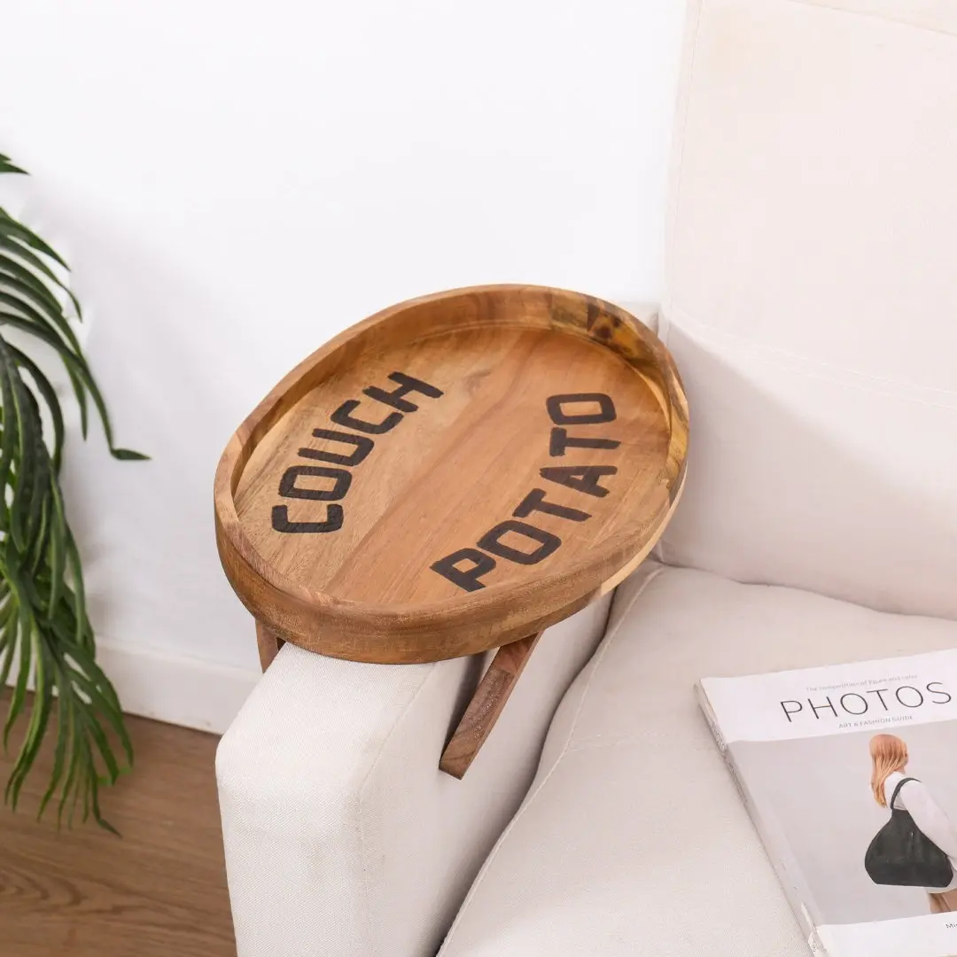 Couch Potato Tray-Smart Clip-On Sofa Tray Made of Acacia Wood